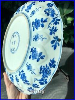 Large Chinese blue and white lobed plate with Kangxi mark, Kangxi Period