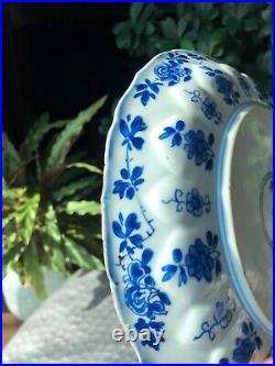 Large Chinese blue and white lobed plate with Kangxi mark, Kangxi Period