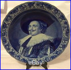 Large Delft Porcelain Blue White Wall Charger Plate Portrait Signed Frans Hals