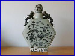 Large Hexagonal Chinese Blue & White IN Hongwu Ming Style Porcelain Flask