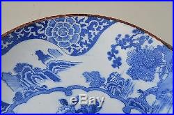 (Large) Japadese Antique Blue And White Plate 1800 S Butterfly Bird Peony Mark