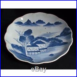 Large Japanese Arita Blue and White Charger with Landscape 19th Century