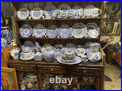 Large Job-lot Vintage Blue White Ceramic Pottery Collection Teapots, Plates Home