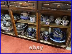 Large Job-lot Vintage Blue White Ceramic Pottery Collection Teapots, Plates Home