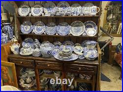 Large Job-lot Vintage Blue White Ceramic Pottery Collection Teapots, Plates Home