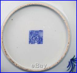 Large Old Blue And White Chinese Porcelain Plate Decorative Collectible