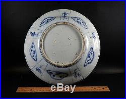 Large Rare Chinese Blue White Kraak Figural Saucer Dish Ming Wanli 1571 1619