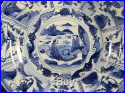 Large Rare Chinese Blue White Kraak Figural Saucer Dish Ming Wanli 1571 1619