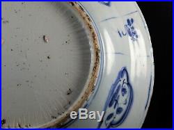 Large Rare Chinese Blue White Kraak Figural Saucer Dish Ming Wanli 1571 1619