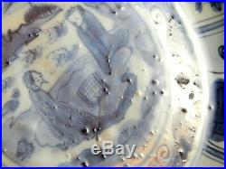 Large Rare Chinese Blue White Kraak Figural Saucer Dish Ming Wanli 1571 1619