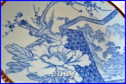 Large Sometsuke Plate Blue White Hizen Ware Platter Meiji Charger Japanese Wares