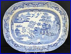 Large Staffordshire Antique Blue & White Transferware Willow Pattern Meat Plate