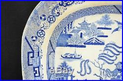 Large Staffordshire Antique Blue & White Transferware Willow Pattern Meat Plate