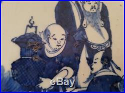 Large blue and white Chinese plate Kangxi four-character 8 immortals 40 cm