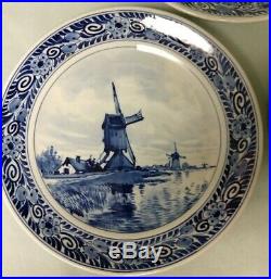 Lot 5 Antique 1912 De Porceleyne Fles Royal Delft Blue White Wall Plates 7 1/4