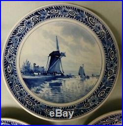Lot 5 Antique 1912 De Porceleyne Fles Royal Delft Blue White Wall Plates 7 1/4