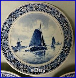 Lot 5 Antique 1912 De Porceleyne Fles Royal Delft Blue White Wall Plates 7 1/4