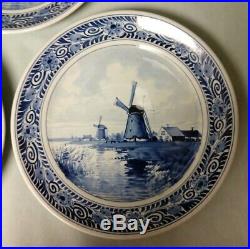 Lot 5 Antique 1912 De Porceleyne Fles Royal Delft Blue White Wall Plates 7 1/4