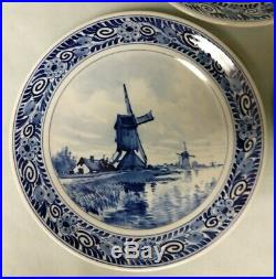 Lot 5 Antique 1912 De Porceleyne Fles Royal Delft Blue White Wall Plates 7 1/4