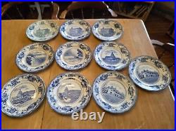 Lot of 10 Buffalo Pottery Early blue transferware plates with historical buildings