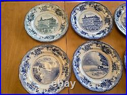 Lot of 10 Buffalo Pottery Early blue transferware plates with historical buildings