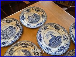 Lot of 10 Buffalo Pottery Early blue transferware plates with historical buildings