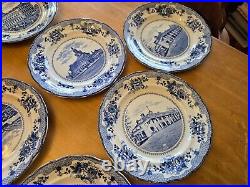 Lot of 10 Buffalo Pottery Early blue transferware plates with historical buildings