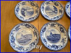 Lot of 10 Buffalo Pottery Early blue transferware plates with historical buildings