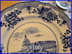 Lot of 10 Buffalo Pottery Early blue transferware plates with historical buildings
