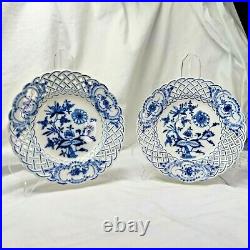 Lot of 2 Meissen BLUE ONION Crossed Swords 8 Reticulated Plate