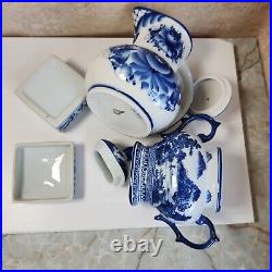 Lot of 3 Vintage Blue Willow Items Pitcher Sugar Bowl Trinket Box