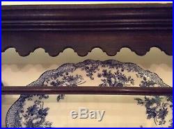Lovely Large Antique Oak Plate Rack With Blue And White China