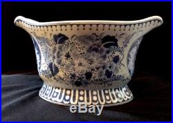 Maitland Smith Centerpiece Bowl Oval Large Cache Pot Blue White Chinoiserie Rare