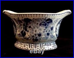 Maitland Smith Centerpiece Bowl Oval Large Cache Pot Blue White Chinoiserie Rare