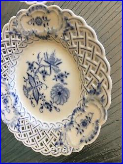 Meisen Authentic Antique Pair Blue & White Reticulated Porcelain Plates