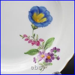 Meissen Flowers Blue Bandwinde Cup Saucer Plate Hand Painted Porcelain Gold