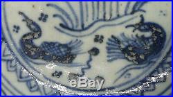 Ming Dyn. Blue & White Footed Fruit Plate! Wedding Gift with Mandarin Ducks