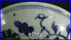 Ming Dyn. Blue & White Footed Fruit Plate! Wedding Gift with Mandarin Ducks