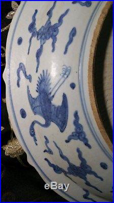 Ming Dynasty Style Wanli Mark Blue & White Birds Drawing Big Plate 43cm