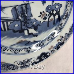 Ming Dynasty Type Chinese Blue White Porcelain Plate Women Catching Flies