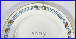 Minton Tiffany Raised Encrusted Gold Leaf Turquoise Laurel DINNER Plate England