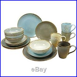 Multicolor Dinner Set 16 Piece Organic Design Blue Gray White Plates Bowls Mugs