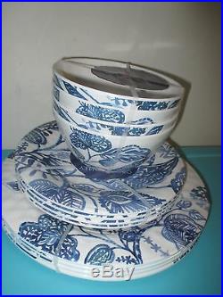 NEW Cynthia Rowley MELAMINE DINNER SALAD Plate 12 Set BOWL Blue White Floral