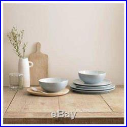 NEW Denby Light Blue White Stoneware 12 Piece Dinner Set Plates Bowls Dinnerware