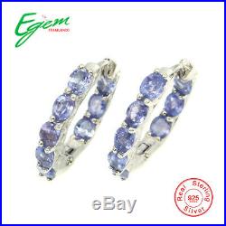 Natural Oval Blue Tanzanite 4x3mm White Gold Plate 925 Sterling Silver Earrings