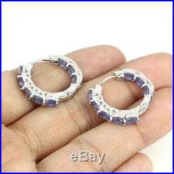 Natural Oval Blue Tanzanite 4x3mm White Gold Plate 925 Sterling Silver Earrings