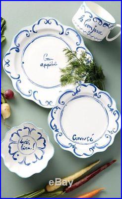 New Anthropologie Hilde Phrase French Blue White Dinner 8 pc Set Plate Bowl Mug