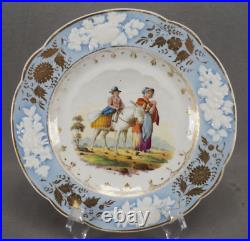 New Hall Pattern 2229 Hand Painted Scene Blue White Sprigged & Gold Plate