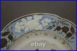 New Hall Pattern 2229 Hand Painted Scene Blue White Sprigged & Gold Plate