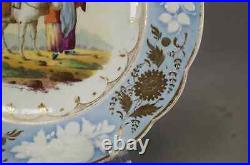 New Hall Pattern 2229 Hand Painted Scene Blue White Sprigged & Gold Plate